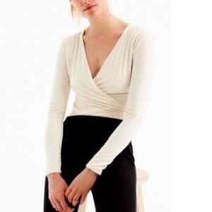 J. CREW Mercantile Ivory Velvet Faux Wrap Top Medium